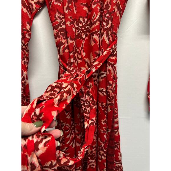 NWT Knox Rose Red Floral Boho Maxi Dress Long Sleeve Rayon Size Large Resort - Picture 4 of 11